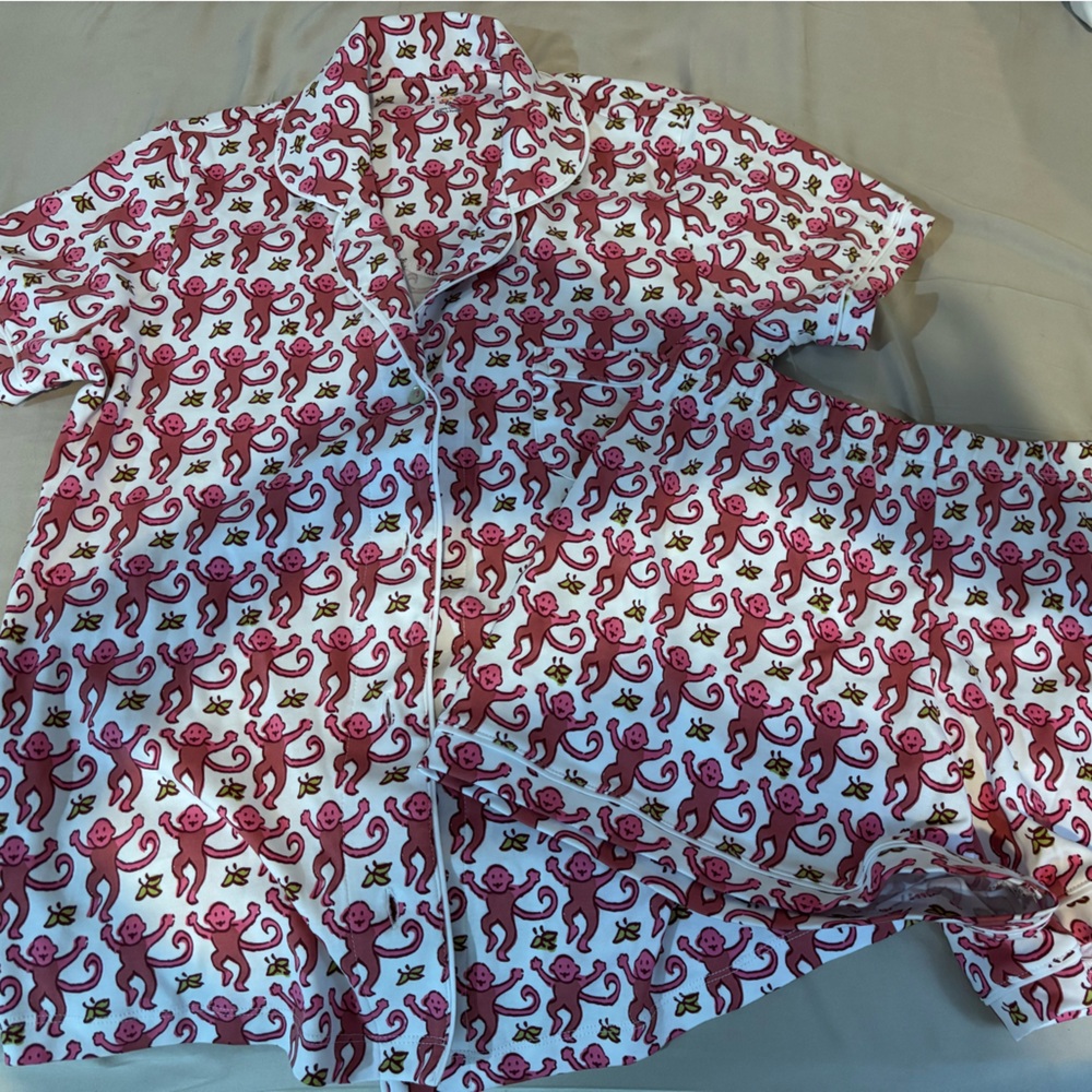 The Original Roller Rabbit Pink and White Monkey Print Pajamas